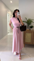 Folksy Pembe Vatkalı Kemerli Elbise