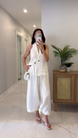 Fotte Ekru Keten Yelek Pantolon Takım