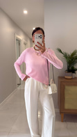 Genla Pembe Yakası Biyeli Uzun Kol Bluz