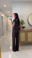 Giolsy Kahve Denim Detaylı Yelek Pantolon Takım
