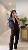 Giolsy Kahve Denim Detaylı Yelek Pantolon Takım