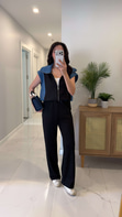 Giolsy Siyah Denim Detaylı Yelek Pantolon Takım