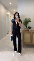 Giolsy Siyah Denim Detaylı Yelek Pantolon Takım