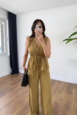 Gisa Hardal Lastik Detaylı Bluz Pantolon Takım