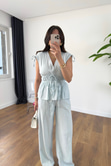 Gisa Mavi Lastik Detaylı Bluz Pantolon Takım