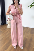 Gisa Pembe Lastik Detaylı Bluz Pantolon Takım