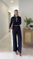 Gita Dark Blue Kemerli Kesik Paça Straight Jean