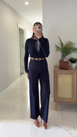 Gita Dark Blue Kemerli Kesik Paça Straight Jean