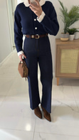 Gita Dark Blue Nubuk Kemerli Kesik Paça Straight Jean