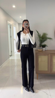 Gita Siyah Kemerli Kesik Paça Straight Jean
