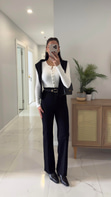 Gita Siyah Kemerli Kesik Paça Straight Jean