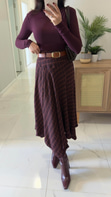Giwes Bordo Asimetrik Kesim Kemerli Etek