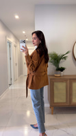 Golle Camel Reklan Kol Süet Kuşaklı Ceket