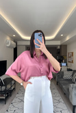 Pembe İpek/Saten Gömlek