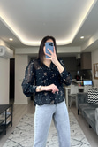 Tally Siyah Şifon Gömlek