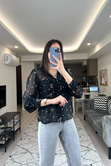 Tally Siyah Şifon Gömlek