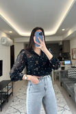 Tally Siyah Şifon Gömlek