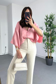 ZR Pembe Pelerin Kollu Saten Gömlek