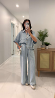 Gustra Mavi Denim Gömlek Pantolon Takım