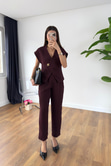 Helina Bordo Gold Düğmeli Yelek Pantolon Takım