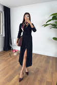 Helsi Dark Blue Gizli Düğmeli Maxi Elbise