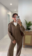 Heros Camel Fermuar Detaylı Triko Takım
