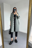 Küf Yeşili Düğmeli Midi Çelik Triko Hırka