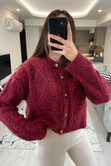 Mng Bordo Düğmeli Hırka