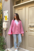 Pembe Düğmeli Hırka