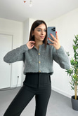 Soft Gri Düğme Detaylı Bisiklet Yaka Yumoş Hırka