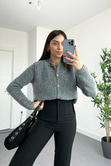 Soft Gri Düğme Detaylı Bisiklet Yaka Yumoş Hırka