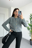 Soft Gri Düğme Detaylı Bisiklet Yaka Yumoş Hırka