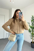 Soft Kahve Düğme Detaylı Bisiklet Yaka Yumoş Hırka