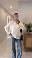Hisna Beyaz Uzun Kollu Basic Sweat