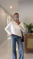 Hisna Beyaz Uzun Kollu Basic Sweat