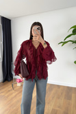 Hiss Bordo Fırfırlı Transparan Gömlek