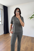 Holly Mint Yeşili Fitilli Baskılı Pantolon Takım