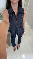 Hotres Kot Mavi Denim Korseli Gömlek