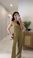Janly Olive Kemerli Bluz Pantolon Takım