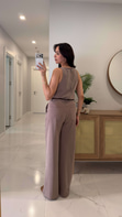 Janly Vizon Kemerli Bluz Pantolon Takım