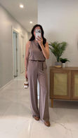 Janly Vizon Kemerli Bluz Pantolon Takım