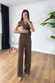 Jesna Kahve Keten Premium Yelek Pantolon Takım