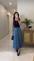 Joge Lacivert Denim Detaylı Kolsuz Elbise