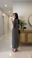 Jonde Gri Drapeli Midi Elbise