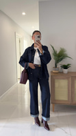Jonra Dark Blue Paça Detaylı Ceket Pantolon Takım