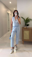 Joylie Bebe Mavi Çıtçıt Düğme Detaylı Keten Takım