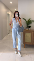 Joylie Bebe Mavi Çıtçıt Düğme Detaylı Keten Takım