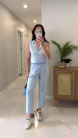 Joylie Bebe Mavi Çıtçıt Düğme Detaylı Keten Takım