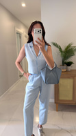 Joylie Bebe Mavi Çıtçıt Düğme Detaylı Keten Takım