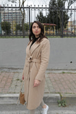 Bej Kuşaklı Kaşe Kaban